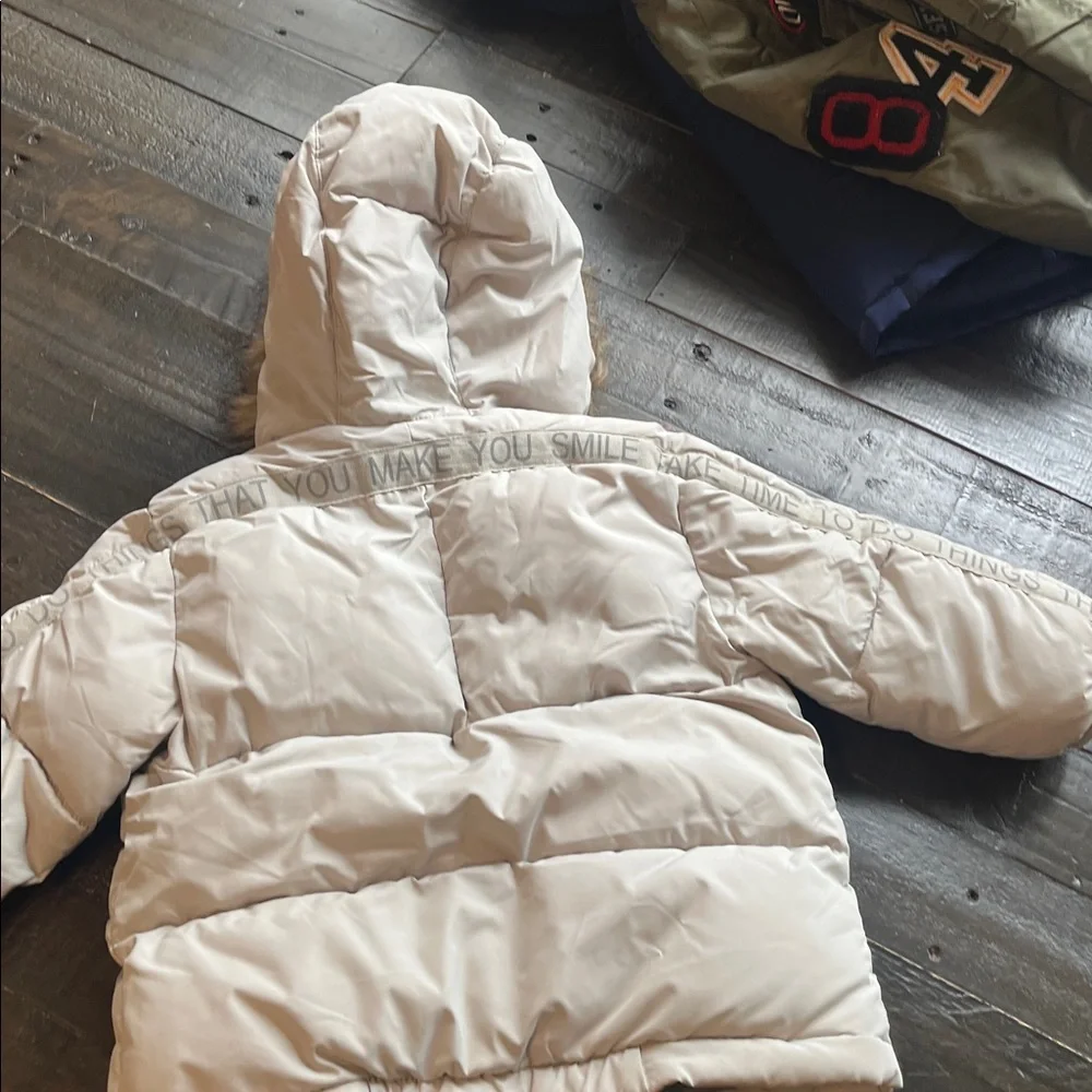 Zara Kids Beige Puffer Jacket with Faux Fur Hood